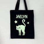 Personalized Glow-In-The-Dark Bat Cat Pumpkin Spider Canvas Sweets Bag with Name Reusable Accessories Halloween Gift for Kids Family Friends