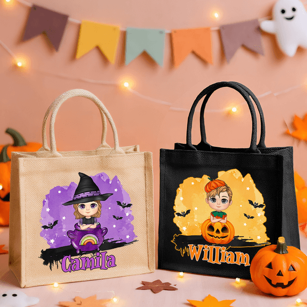 Personalisierte Halloween Fledermaus Cartoon Charakter große Kapazität Tragetasche mit Namen Halloween Party Geschenk für Kinder
