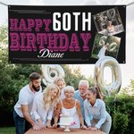 Personligt flerfärgat Happy Birthday-banner med 2 foton och namn Heminredning Födelsedagspresent till vänner familj