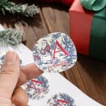 Personalizado Toile De Jouy Estilo Santa Claus Pegatinas impermeables con nombre e inicial Navidad Festival Fiesta Regalo para amigos de la familia
