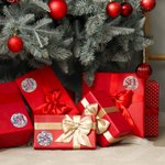 Personalizado Toile De Jouy Estilo Santa Claus Pegatinas impermeables con nombre e inicial Navidad Festival Fiesta Regalo para amigos de la familia