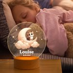 Veilleuse LED Personnalisée avec Nom et Motif d'Animal Mignon Socle en Bois Décoration de Chambre Cadeau Anniversaire pour les Enfants