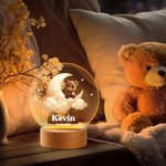 Personligt LED-nattljus med namn och träfot Månstjärnor Söta djur barnkammardekor doppresent födelsedagspresent för barn och djurälskare