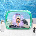 Sac Cosmétique Transparent Personalisé avec Nom et Personnage Cartoon Accessoire Estival de Vacances Cadeau pour Femme Fille