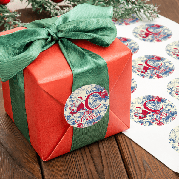 Personalizado Toile De Jouy Estilo Santa Claus Pegatinas impermeables con nombre e inicial Navidad Festival Fiesta Regalo para amigos de la familia