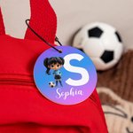 Personlig 3D-fotbollskaraktär i akryl Väsklapp med namn och initialer Skolstart Födelsedagspresent för pojkar Flickor