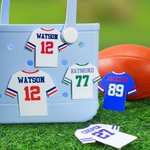 Personalisierte Fußballtrikot Tasche Charm Button mit Namen und Nummer Zubehör für Bogg Game Team Geburtstag Geschenk für Sportliebhaber