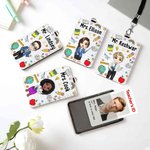 Gepersonaliseerde Cartoon Leraar Karakter PU lederen ID-kaart houder met sleutelkoord en tekst Teacher's Day Waardering Gift voor leraar