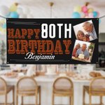 Personligt flerfärgat Happy Birthday-banner med 2 foton och namn Heminredning Födelsedagspresent till vänner familj