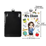 Gepersonaliseerde Cartoon Leraar Karakter PU lederen ID-kaart houder met sleutelkoord en tekst Teacher's Day Waardering Gift voor leraar