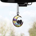 Personalisierte Mondform Hund Katze Silhouette gebeizt Suncatcher Ornament mit Namen Fenster Balkon Dekor Memorial Geschenk für Tierliebhaber