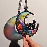 Personalisierte Mondform Hund Katze Silhouette gebeizt Suncatcher Ornament mit Namen Fenster Balkon Dekor Memorial Geschenk für Tierliebhaber