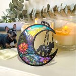 Personalisierte Mondform Hund Katze Silhouette gebeizt Suncatcher Ornament mit Namen Fenster Balkon Dekor Memorial Geschenk für Tierliebhaber