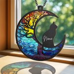Personalisierte Mondform Hund Katze Silhouette gebeizt Suncatcher Ornament mit Namen Fenster Balkon Dekor Memorial Geschenk für Tierliebhaber
