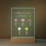 Personalisierte bunte Geburt Blume LED-Nachtlicht mit Holzsockel und Name Home Dekoration Muttertag Geschenk für Mutter Oma