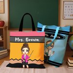 Personalised Cartoon Teacher Character Large Capacity Tote Bag with Text Teacher's Day Birthday Gift for Teachers