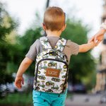 Gepersonaliseerde Groene Trekker Ontwerp PU Leren Label Kinderreisrugzak met Etui en Naam Terug Naar School Verjaardagscadeau voor Jongens Meisjes