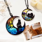 Personalisierte Mondform Hund Katze Silhouette gebeizt Suncatcher Ornament mit Namen Fenster Balkon Dekor Memorial Geschenk für Tierliebhaber