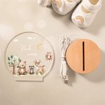 Gepersonaliseerd Schattig Bosdieren Acryl LED Nachtlampje met Naam en Houten Voet Kinderkamerdecor Kraamcadeau Verjaardagscadeau voor Jongens Meisjes
