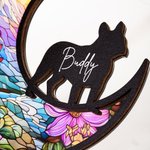 Personalisierte Mondform Hund Katze Silhouette gebeizt Suncatcher Ornament mit Namen Fenster Balkon Dekor Memorial Geschenk für Tierliebhaber