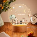 Gepersonaliseerd Schattig Bosdieren Acryl LED Nachtlampje met Naam en Houten Voet Kinderkamerdecor Kraamcadeau Verjaardagscadeau voor Jongens Meisjes