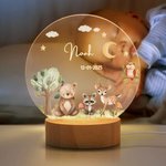 Gepersonaliseerd Schattig Bosdieren Acryl LED Nachtlampje met Naam en Houten Voet Kinderkamerdecor Kraamcadeau Verjaardagscadeau voor Jongens Meisjes