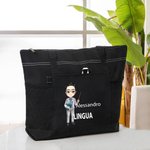 Borsa tote capiente personalizzata con nome e personaggio animato, con tasca a rete - Regalo speciale di ritorno a scuola per insegnanti
