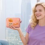 Beauty case personalizzato con nome e fiore di nascita design vintage a righe stile pittura ad olio regalo per donne e damigelle