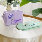 Personalized Retro Oil Painting Gemstone Birth Flower Large Capacity Stripes Makeup Bag with Name Travel Essentials Bridesmaid Birthday Gift for Women