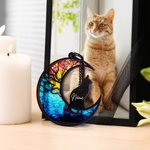 Personalisierte Mondform Hund Katze Silhouette gebeizt Suncatcher Ornament mit Namen Fenster Balkon Dekor Memorial Geschenk für Tierliebhaber