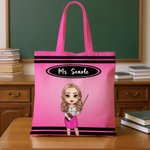 Personalised Cartoon Teacher Character Large Capacity Tote Bag with Text Teacher's Day Birthday Gift for Teachers