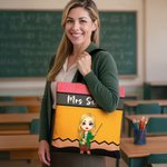 Personalised Cartoon Teacher Character Large Capacity Tote Bag with Text Teacher's Day Birthday Gift for Teachers