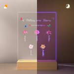 Personalisierte bunte Geburt Blume LED-Nachtlicht mit Holzsockel und Name Home Dekoration Muttertag Geschenk für Mutter Oma