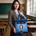 Personalised Cartoon Teacher Character Large Capacity Tote Bag with Text Teacher's Day Birthday Gift for Teachers