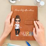 Personalised Cartoon Doctor Nurse Character PU Leather Notebook Cover with Name and Storage Pocket Nurse Week Appreciation Gift for Medical Staff