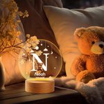 Personlig LED nattlampa med söta djur och namn träfot perfekt dekoration för barnrum doppresent födelsedagspresent för barn