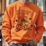 Spersonalizowana miękka koszulka z imieniem i nazwiskiem Cherry Bow Pumpkin do noszenia na co dzień Upiorny prezent na Halloween dla przyjaciela rodziny