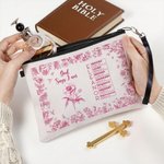 Personalizzato Toile De Jouy Nascita Fiore Bibbia Capitolo Nome Borsa trucco con cinturino Battesimo Compleanno Regalo di Natale per le donne cristiane