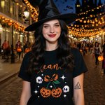 Spersonalizowana miękka koszulka z imieniem i nazwiskiem Cherry Bow Pumpkin do noszenia na co dzień Upiorny prezent na Halloween dla przyjaciela rodziny