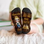 Personalised Vintage Bookshelf Cartoon Reading Character Soft Mid-Calf Socks with Name and Text Birthday Gift for Book Lovers Bookworms