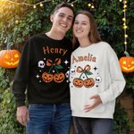 Spersonalizowana miękka koszulka z imieniem i nazwiskiem Cherry Bow Pumpkin do noszenia na co dzień Upiorny prezent na Halloween dla przyjaciela rodziny