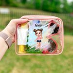 Borsa da trucco personalizzata trasparente impermeabile con nome e disegno ragazza alla moda regalo per compleanni vacanze per ragazze o donne