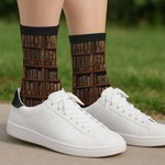 Personalised Vintage Bookshelf Cartoon Reading Character Soft Mid-Calf Socks with Name and Text Birthday Gift for Book Lovers Bookworms