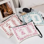 Personalizzato Toile De Jouy Nascita Fiore Bibbia Capitolo Nome Borsa trucco con cinturino Battesimo Compleanno Regalo di Natale per le donne cristiane