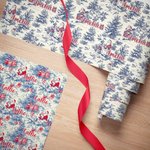 Personalized Toile De Jouy Santa Claus Wrapping Paper with Name Christmas Gift for Family Friends