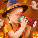 Personalisierte Cartoon-Charakter Hexe Vampir Kürbis Name 12 oz Kind isolierte Wasserflasche mit Griff und Silikon-Strohhalm Halloween Geschenk für Kinder