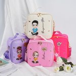 Personalized Cute Cartoon Character Birth Flower Insulated Lunch Bag with Name & Handle Portable School Travel Picnic Gift for Kids Family