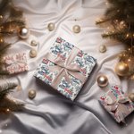 Personalized Toile De Jouy Santa Claus Wrapping Paper with Name Christmas Gift for Family Friends