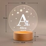Personlig LED nattlampa med söta djur och namn träfot perfekt dekoration för barnrum doppresent födelsedagspresent för barn