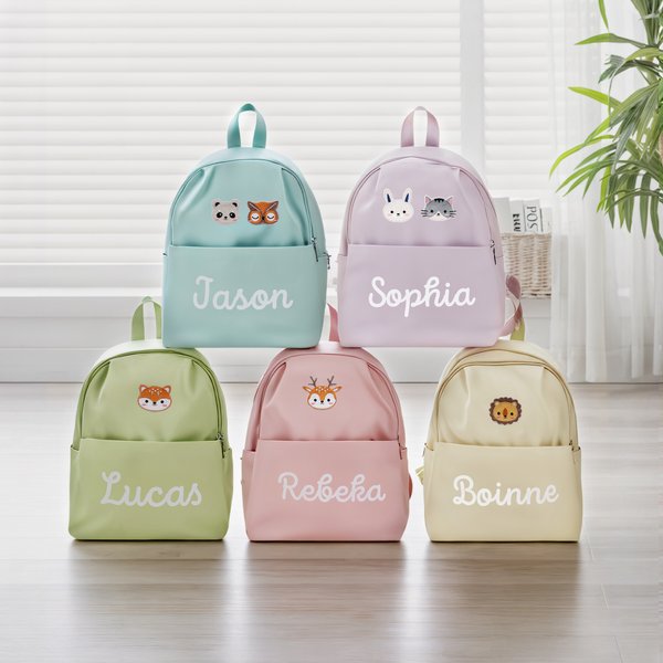 Personalised Multicolour Giraffe Lion Cute Animal Multi-compartment Kid Backpack with Name Back to School Birthday Gift for Boys Girls Animal Lovers